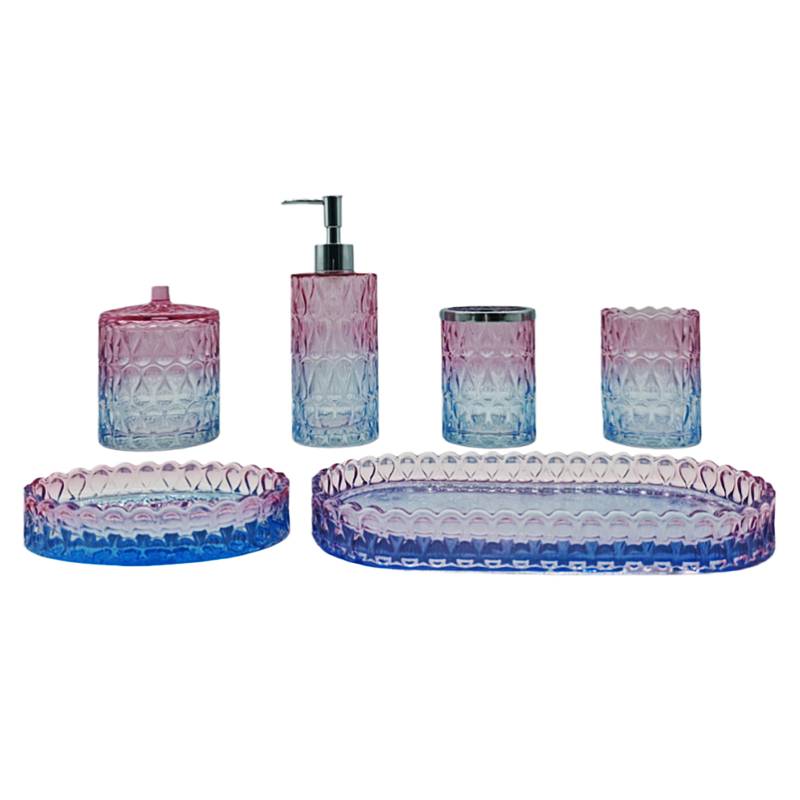 Gradient Glass Bathroom Accessories Set with Soap Dispenser and Tray